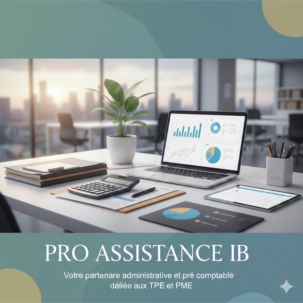 Image illustrant un bureau organisé et lumineux avec des éléments d'organisation (ordianteur, calculatrice, graphiques...)